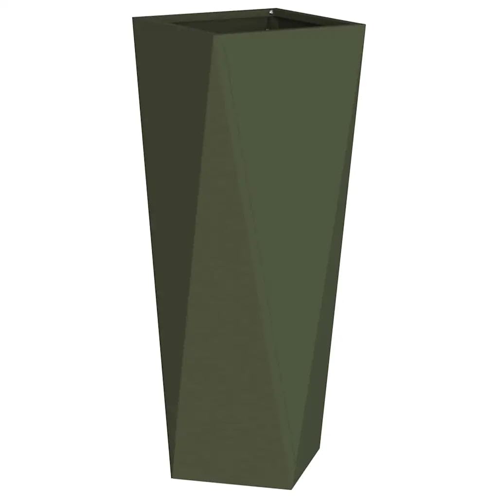 Helloshop26 Set di 2 fioriere moderne 30 x 30 x 75 cm da esterno pratiche design chic in acciaio verde oliva 02_0053013