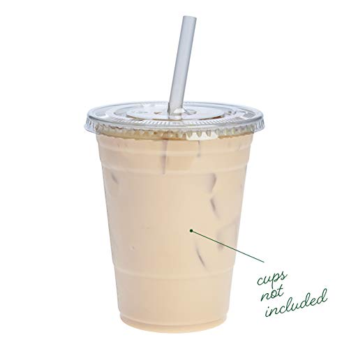 [100 Count] Clear Pet Plastic Flat Lids With Straw Slot For 12, 16, 20 & 24 Oz. Milkshake Cups #TOP4
