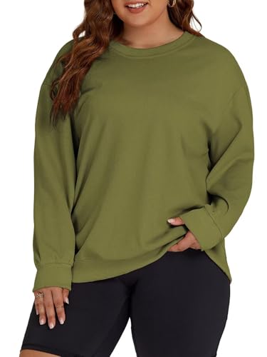 Image of ROSRISS Womens-Plus-Size-Sweatshirts Oversized Long Sleeve Shirts Trendy Crew Neck Pullover Sweaters Casual Tops XL-5XL