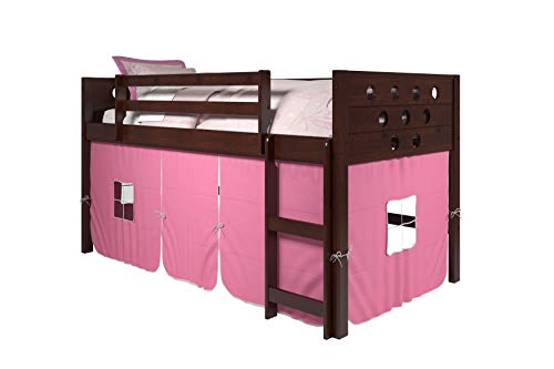 Donco Kids Circle Cappuccino Low Loft with Pink Tent, Twin