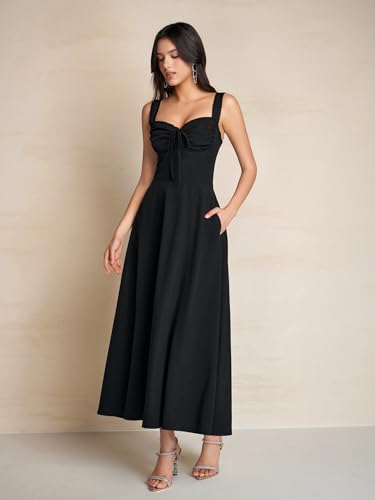 Image of KUTUMAI Floral Corset Midi Dresses for Women 2026 Lace Up Flowy Summer Wedding Guest Dress with Pockets