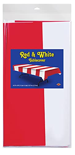 Beistle Red & White Stripes Tablecover, 54” X 108” – Plastic Table Cloth, Carnival Theme Party Decorations, Circus Decorations, Carnival Table Cloths, Independence Day Decorations #TOP2