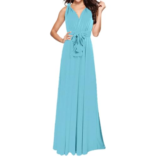 Vestido negro para mujer, elegante, convertible, cuello en V, largo, vestido de noche, boda, fiesta, casual, vestido de verano para mujer, azul, M