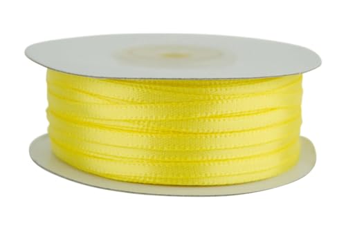 Image of Ribbon Bazaar Double Faced Satin - Premium Gloss Finish - 100% Polyester Ribbon for Gift Wrapping, Crafts, Scrapbooking, Hair Bow, Decorating & More - 1 /8 inch Yellow 100yd Spool