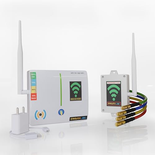 Swarn Jal® (Model: Wireless 5 km) Wireless Water Level Indicator with Overflow and Empty Alarm, 4 Levels, Long Range up to 5 KM, Brass Sensors, Long Life