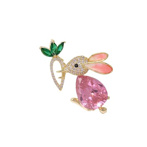 Bonito broche de conejo y zanahoria con diamantes de imitación para mujeres y niñas, cristal austriaco, rosa, verde, circonita, conejo, animal, solapa, suéter, vestido, sombrero, bufanda, ropa