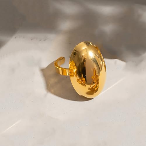 Half Oval Ball Statement Ring for Women Gold Plated Adjustable Chunky Simple Polished Open Wrap Finger Rings Chic Stainless Steel Jewelry Gift for Wedding Holiday4