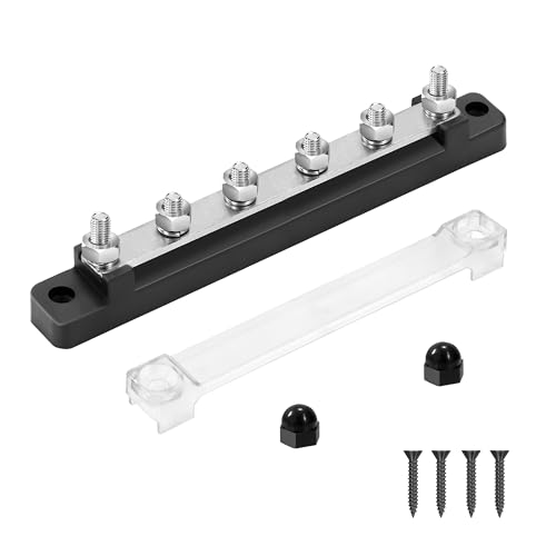 QIMEI-SHOP Bloc de Distribution D'alimentation 12V-48V DC Barres de Distribution D'énergie BusBar 150A avec 6 x M6 Boulons de Borne pour Voiture Camion Bateau Noir