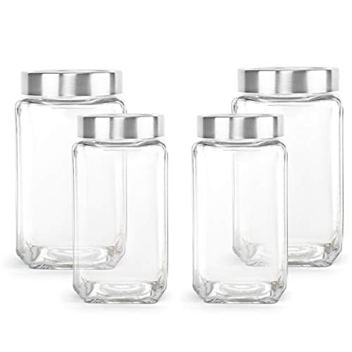 Image of CELLO Qube Fresh Glass Storage Jar for Kitchen Set of 4 Pcs (1000ml x 2, 2250 x 2) Clear | Fridge Safe Leadfree Toughened Glass Kitchen Storage Containers Set For Beans, Whole Grains Spices Dry Fruits