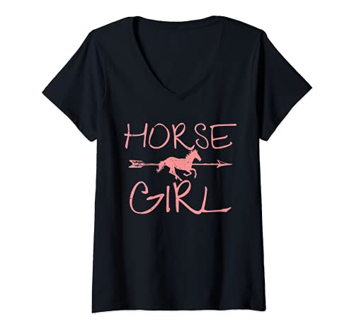 Mujer Equino Caballo Chica Equino Equestre Entrenador Camiseta Cuello V