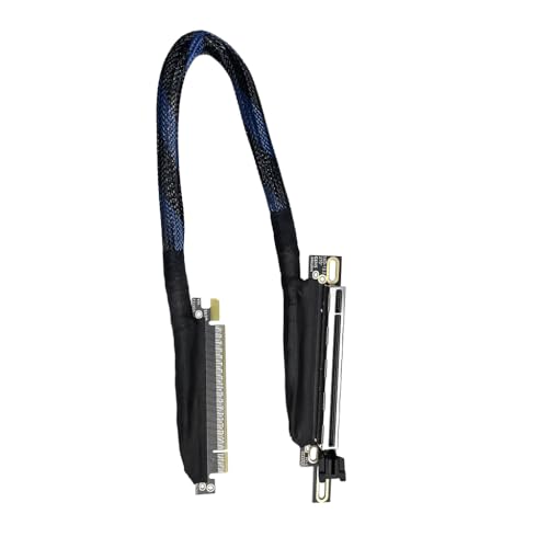 JMT PCIE 5.0 X16 Graphics Card Extension Cable 270 Degree 64GBS GEN5 Braided Mesh Harness Riser for AI Server Graphics Card Bendable GPU Adapter 16AD5 (Right Out Left in,40cm)
