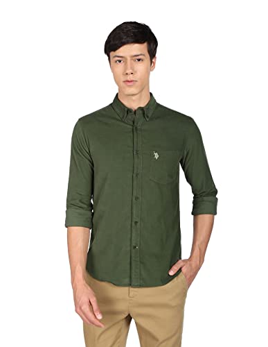 Image of U.S. Polo ASSN. Men Cotton Solid Tailored Fit Shirt