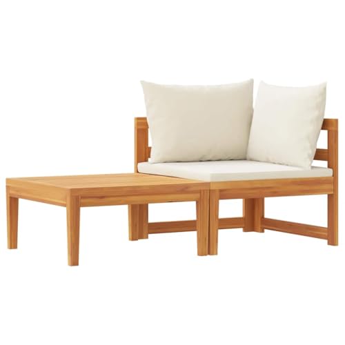 vidaXL Bois d'Acacia Salon de Jardin 2 pcs avec Coussins Meubles d'Extérieur Mobilier de Patio Meubles de Terrasse Mobilier de Jardin Blanc Crème