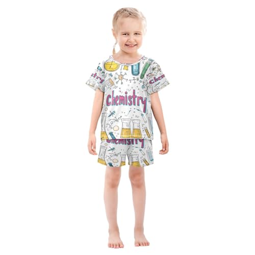 ALAZA Chemistry Science Cartoon Pajamas Set Short Sleeve Cotton Sleepwear Summer Pjs 2 Piece 5-14Y3