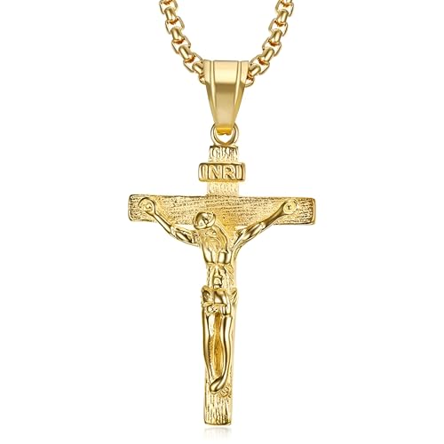 Collier Crucifix Religieux Argent 925 Homme Pendentif Croix Jésus Rétro