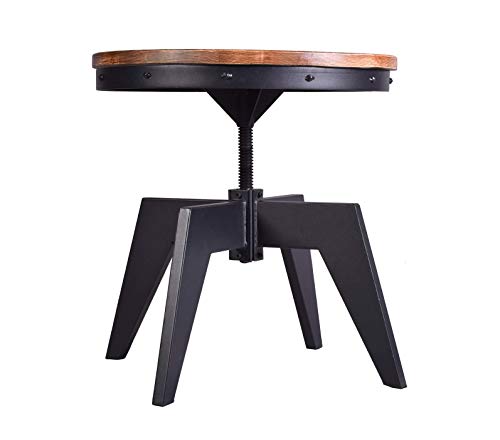 Lisuden Industrial Coffee Table 24" D Round Small Wood Coffee Accent Table For Living Room Height Adjustable End Tables Swivel Sofa Side Table Dining Table Brown And Black 20"-26" H #TOP3