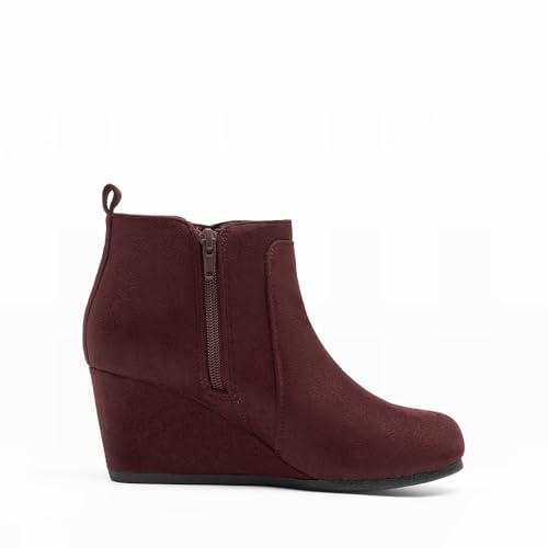 DREAM PAIRS DREAM PAIRS Women's Suede Low Wedges Ankle Boots,Size 7,Burgundy/Suede,DOUBLE