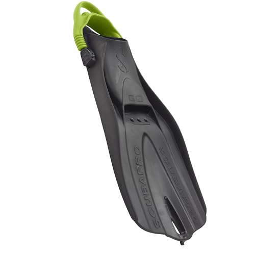 SCUBAPRO GO Travel Scuba Diving Fin for Snorkeling, Diving and Swimming, Black Fin with Green Bungee Open Heel Strap, 2XS