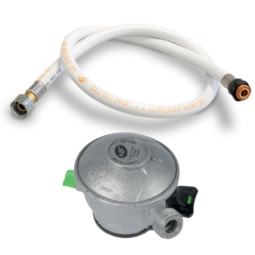 KEMPER - Tuyau Gaz Souple 2 mètres + Détendeur Propane Quick-On Valve 27mm Pack Flexible Gaz Pour Barbecue, Plancha Chauffage