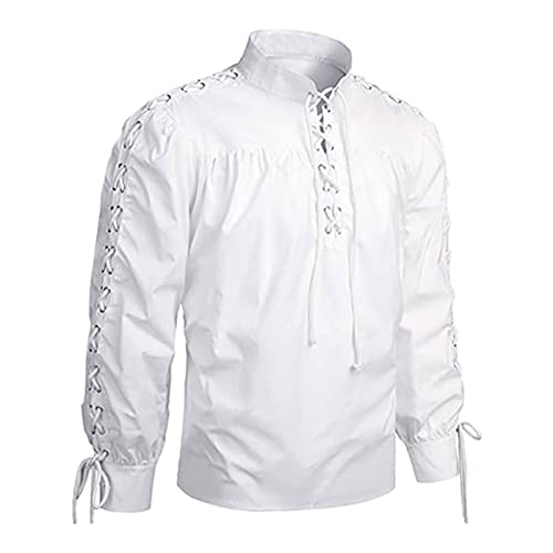Camisa de lino medieval renacentista con acabados vintage y cordones para trajes de época