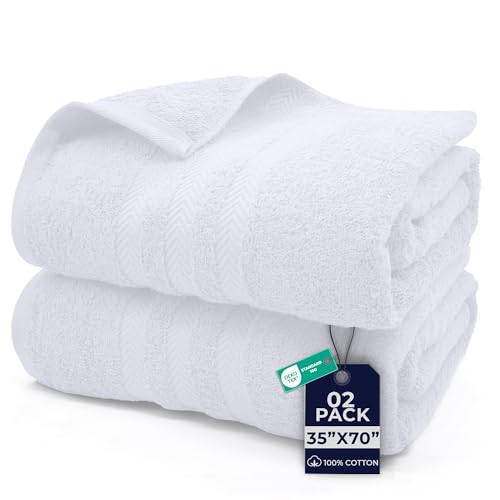 Image of DAN River 2 Pack Bath Sheets Extra Large 35x70, Large Bath Towels for Adults, XL Oversized Heavy Duty Towel Set, 600 GSM 100% Ring Spun Cotton, Soft Quick Dry, White