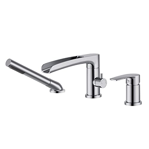 Grifo de bañera Wowkk Waterfall Roman con acabado cromado y montaje en cubierta, incluye ducha de mano miniatura 1