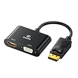 biaze DisplayPort to HDMI & VGA Adapter – DP 2‑in‑1 4K/1080P Video Converter (DP Male to HDMI & VGA Female), Plug & Play for Laptops, Desktops, Projectors