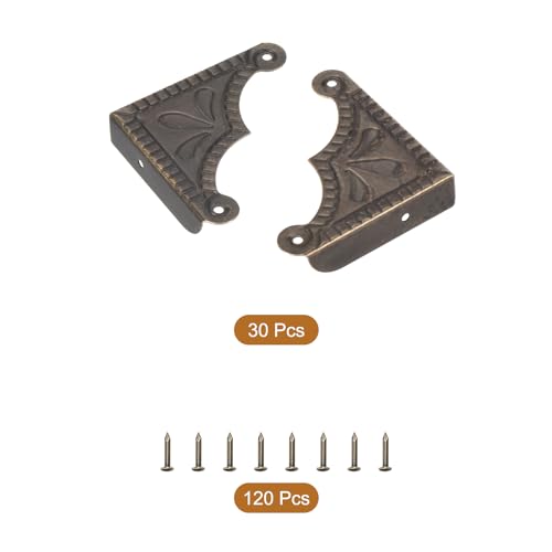 Image of uxcell 30pcs Vintage Corner Protector 1.5 inchx1.5 inchx0.3 inch Decorative Metal Edge Corner Protectors Brackets with Mounting Nails for Box Wooden Case Chest Table Desk Bronze