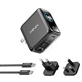 MINIX Caricatore USB C 140W Max 4 porte PD3.1 GaN, blocco di ricarica con cavo 240W, schermo intelligente e controllo touch, adattatore da viaggio pieghevole spine US/EU/UK per MacBook, iPad, iPhone