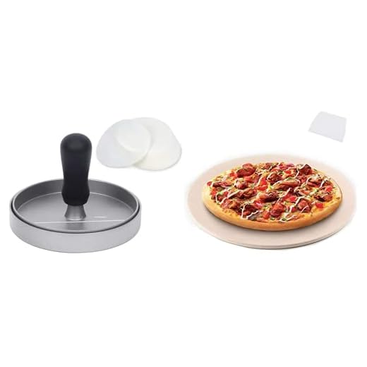 Pizzasten, rund pizzasten för grill och ugn med hamburgarpress med 100 ark vaxpapper