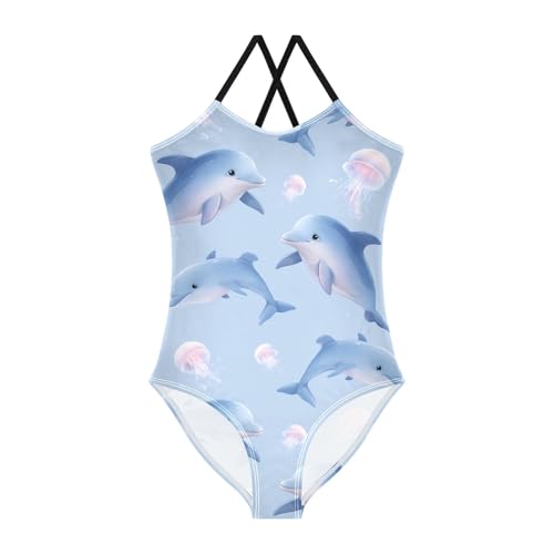 Girls Swimsuit Dolphin Jellyfish Pattern One Piece Swimwear