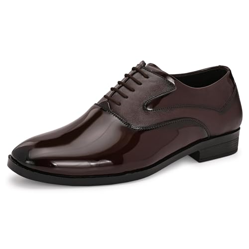 Image of Centrino Men's Formal Glossy Lace-Up Shoes | Patent Leather Oxford Dress Shoes|Comfortable Pointed Toe Formal Shoe| Stylish Looking Footwear for Formal Business Wedding & Office Shoes (9360)