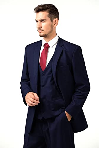 Mens Suits Navy Blue Suits For Men Regular Fit Men's Tuxedo Formal Wedding Business Suits 3 Pieces Blazer Vest Pants With Tie M #TOP7