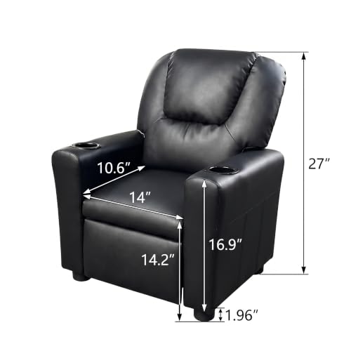 Image of 23 inch W PU Leather Recliner Chair with Cup Holder and Recline, Black