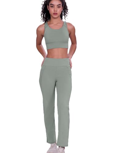 Image of Enamor High Rise Full Length Pull on Boot Cut Active Pant for Women - Relaxed Fit, Quick Dry, Antimicrobial - A402