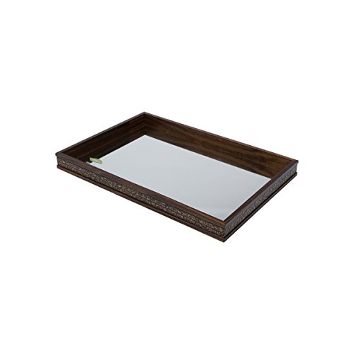 BANDEJA COM ESPELHO DE MADEIRA COQUINHO 41x31x5CM MARROM
