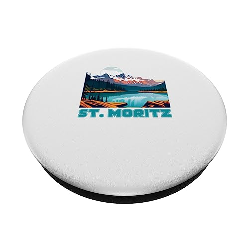 St. Moritz Souvenir Apparel - Retro Vintage St. Moritz PopSockets Swappable PopGrip, Black - Image 2