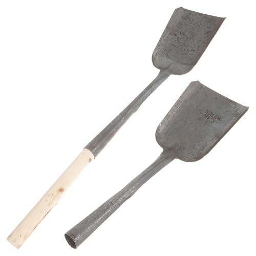 LOORGVEL Pala para Chimenea y Carbón de Cocina 2 Piezas Hierro Negro Pequeña Mango de Madera Mango, Herramienta Práctica para Limpiar Cenizas y Basura en Hogar y Barbacoa