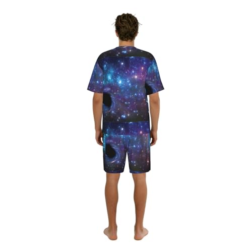 Pijama de dos piezas para hombre ropa de dormir transpirable camiseta y pantalón corto 2