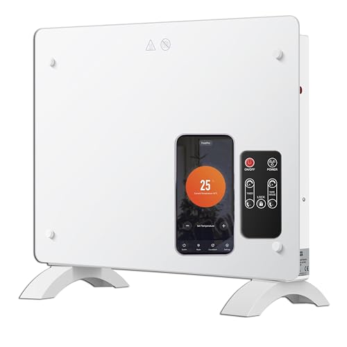 DONYER POWER 1000W Small Convector Heater, Ultra-thin Wall-mounted or Freestanding, 24H Timer Remote Controlled Operated with WIFI Connection, Ultra-white Glass Panel