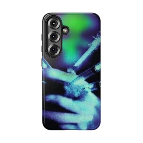 Seringues lumineuses bleu Galaxy S25 coque etui rigide brillant protecteur