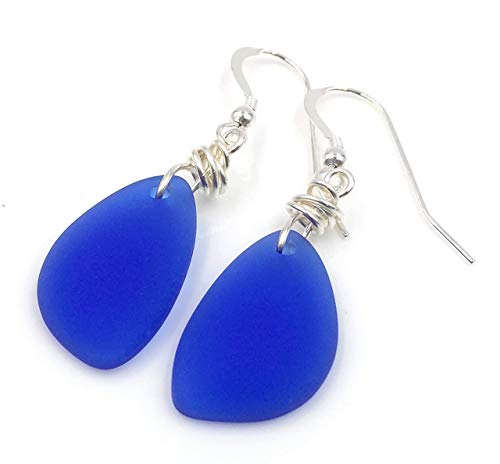 Popular Starry Night Cobalt Blue Beach Sea Glass Earrings With Charming Handmade Silver Knot And Sterling Silver Hooks, Great With Jeans, Beautiful Gift By Aimee Tresor Jewelry #TOP6