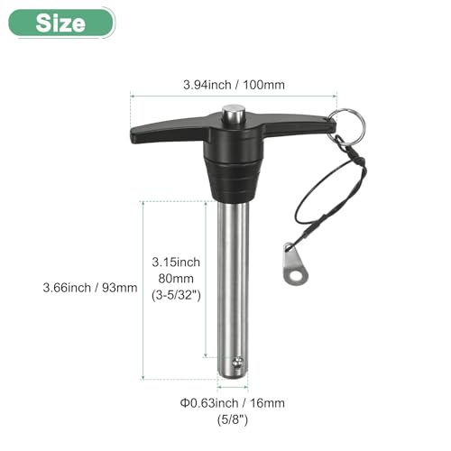 M METERXITY T-Griff-Sicherungsstift, 5/8(16mm) Durchmesser, 3-5/32(80mm) Verwendungslänge, Druckknopf-Schnellspannstifte mit Tragekabel für Maschine [304 Edelstahl]