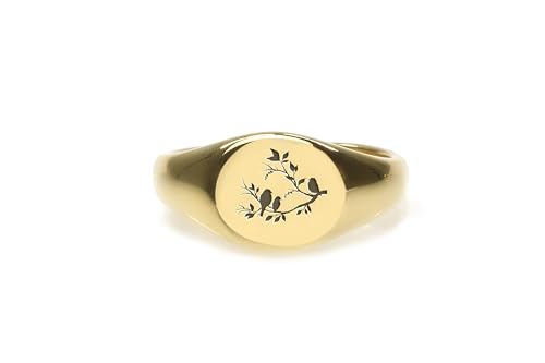 Bague oiseau gravée en or 14k bague chevalière d'exception - 4