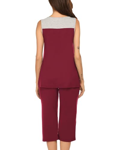 Image of Ekouaer Capri Pajama Sets for Women 2 Piece Soft Cute Pjs Round Neck Sleeveless Lounge Set for Summer Sleepwear S-XXXL