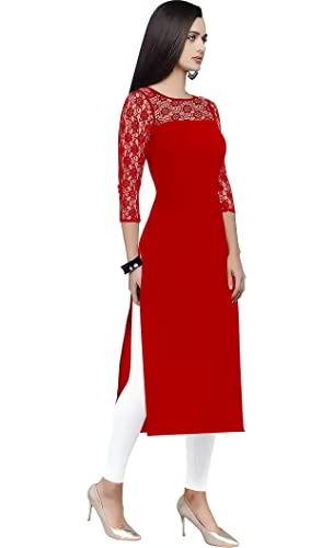 Image of Women's Crepe A-line Straight Kurtis, Plain Office Wear with Round Neck