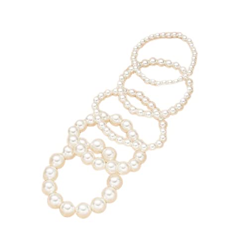 Layered Pearl Stretch Bracelets Set for Women Stackable Bracelets for Girls Multi Layer costume Pearl Bracelet Wedding Bracelets for Bridesmaids Brides Bridal Bracelet 5 Pcs