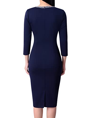 Image of VFSHOW Womens Button Crew Neck Wear to Work Office Business Casual Church Party Slimming Fitted Bodycon Pencil Sheath Dress