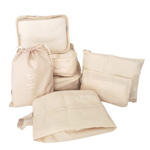Kit Bolsa Necessaire Organizador Para Mala de Viagem 7 Peças (Bege)