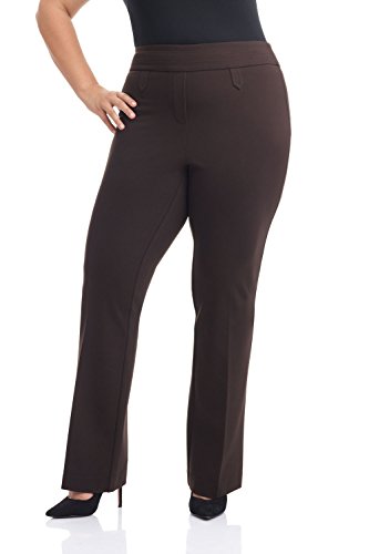 Rekucci Curvy Woman Secret Figure Knit Bootcut Plus Size Pant w/Tummy Control (14W, Brown)